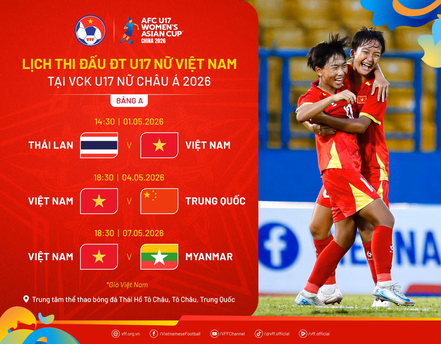 Lịch thi đấu chi tiết của U17 nữ Việt Nam tại Tô Châu, Trung Quốc.