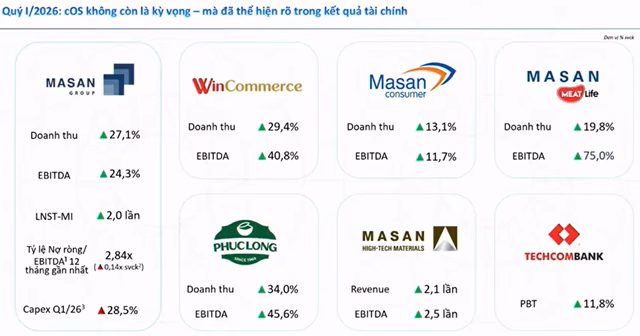 Biểu đồ tăng trưởng lợi nhuận và doanh thu quý 1/2026 của Tập đoàn Masan